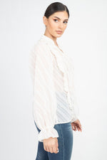 Load image into Gallery viewer, Semi Sheer Ruffle Blouse
