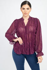 Load image into Gallery viewer, Semi Sheer Ruffle Blouse
