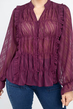 Load image into Gallery viewer, Semi Sheer Ruffle Blouse
