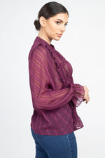 Load image into Gallery viewer, Semi Sheer Ruffle Blouse
