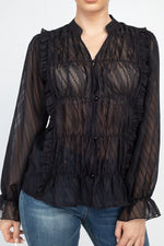 Load image into Gallery viewer, Semi Sheer Ruffle Blouse
