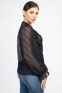 Semi Sheer Ruffle Blouse