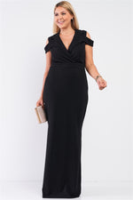 Load image into Gallery viewer, Plus Black Sleeveless Collared Plunging V-neck Maxi Dress
