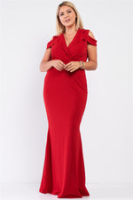 Load image into Gallery viewer, Plus Red Sleeveless Collared Plunging V-neck Maxi Dress
