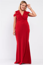 Load image into Gallery viewer, Plus Red Sleeveless Collared Plunging V-neck Maxi Dress
