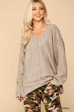 Load image into Gallery viewer, V-neck Solid Soft Sweater Top with Cut Edge
