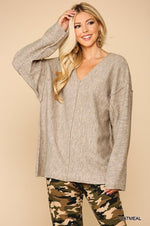 Load image into Gallery viewer, V-neck Solid Soft Sweater Top with Cut Edge
