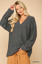 Load image into Gallery viewer, V-neck Solid Soft Sweater Top with Cut Edge
