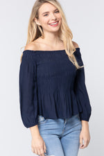 Load image into Gallery viewer, Off Shoulder Smocked Woven Top
