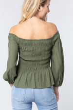 Load image into Gallery viewer, Off Shoulder Smocked Woven Top
