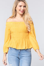 Load image into Gallery viewer, Off Shoulder Smocked Woven Top
