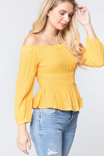 Load image into Gallery viewer, Off Shoulder Smocked Woven Top
