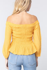 Load image into Gallery viewer, Off Shoulder Smocked Woven Top
