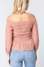 Load image into Gallery viewer, Off Shoulder Smocked Woven Top
