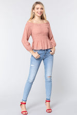 Load image into Gallery viewer, Off Shoulder Smocked Woven Top
