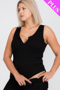 Plus Size Split Neckline Bodysuit Top