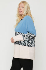 Load image into Gallery viewer, Plus Size Color Block Top Featuring A Leopard Print Top
