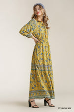 Load image into Gallery viewer, Smocked Ruffle Cuff Sleeve Elastic Waist Maxi Dress with Front String Tie
