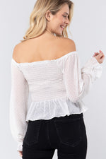 Load image into Gallery viewer, Off Shoulder Clip Dot Woven Top
