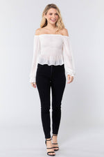 Load image into Gallery viewer, Off Shoulder Clip Dot Woven Top
