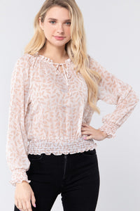 Long Sleeve Print Woven Top