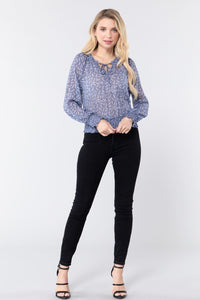 Long Sleeve Print Woven Top