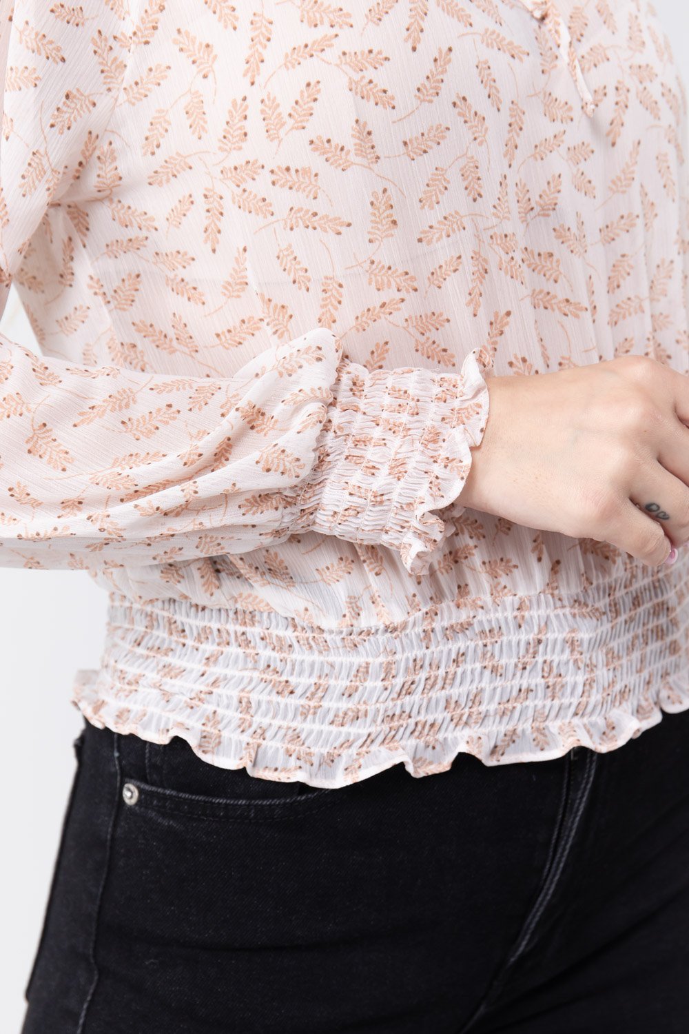 Long Sleeve Print Woven Top