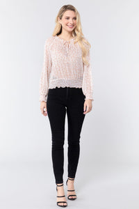 Long Sleeve Print Woven Top