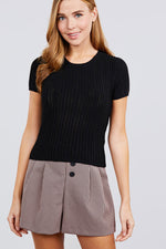 Load image into Gallery viewer, Short Slv Crew Neck Pointelle Sweater Top
