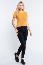 Load image into Gallery viewer, Short Slv Crew Neck Pointelle Sweater Top
