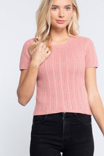 Load image into Gallery viewer, Short Slv Crew Neck Pointelle Sweater Top
