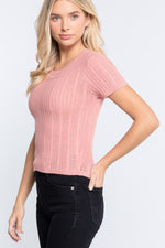 Load image into Gallery viewer, Short Slv Crew Neck Pointelle Sweater Top
