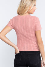 Load image into Gallery viewer, Short Slv Crew Neck Pointelle Sweater Top
