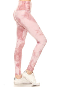 Yoga Style Banded Lined Tie Dye Knit Leggings