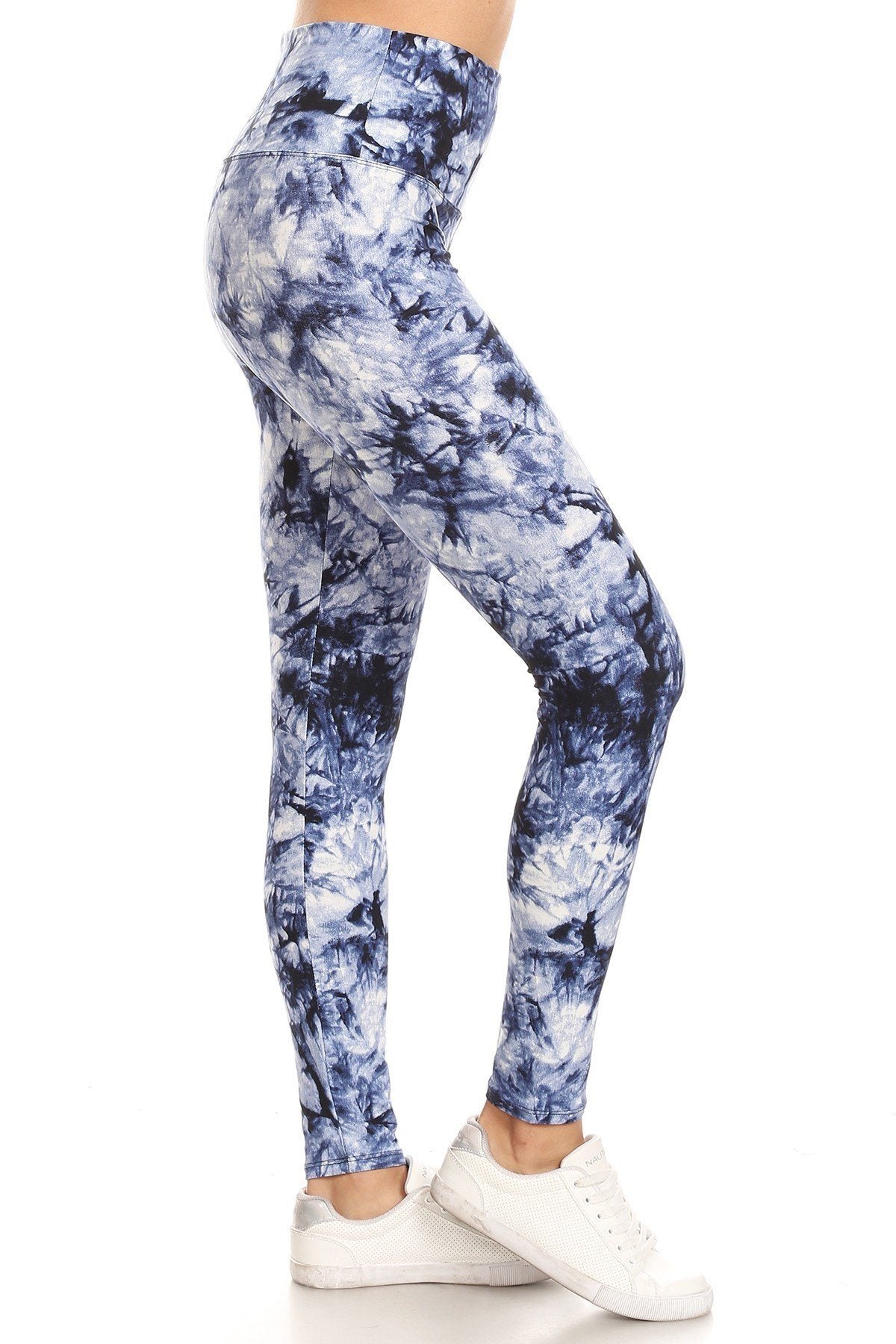 Yoga Style Banded Lined Tie Dye Print Knit Leggings