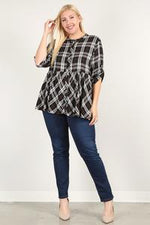 Load image into Gallery viewer, Plus Size Roll Sleeve Baby Doll Plaid Tunic Top
