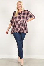 Load image into Gallery viewer, Plus Size Roll Sleeve Baby Doll Plaid Tunic Top
