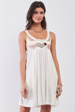 Load image into Gallery viewer, Dear Juliet White &amp; Champagne Gold Sleeveless Embroidered Satin Detail Mini Dress
