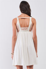 Load image into Gallery viewer, Dear Juliet White &amp; Champagne Gold Sleeveless Embroidered Satin Detail Mini Dress
