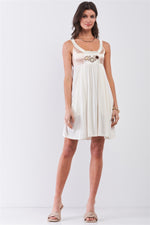 Load image into Gallery viewer, Dear Juliet White &amp; Champagne Gold Sleeveless Embroidered Satin Detail Mini Dress
