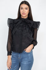 Load image into Gallery viewer, Neck Bow Tie Ruffle Blouse
