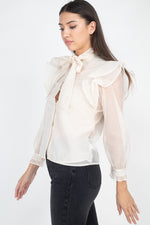 Load image into Gallery viewer, Neck Bow Tie Ruffle Blouse
