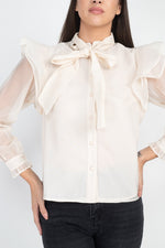 Load image into Gallery viewer, Neck Bow Tie Ruffle Blouse
