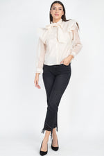 Load image into Gallery viewer, Neck Bow Tie Ruffle Blouse
