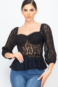 Smock Waist Lace Embroidered Top