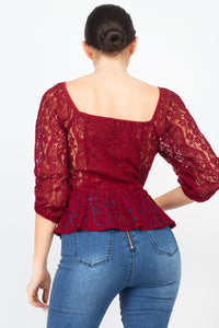 Smock Waist Lace Embroidered Top