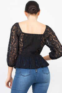 Smock Waist Lace Embroidered Top