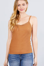 Load image into Gallery viewer, Lace Trim Rib Cami Knit Top
