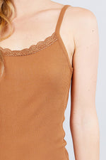 Load image into Gallery viewer, Lace Trim Rib Cami Knit Top
