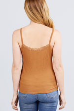 Load image into Gallery viewer, Lace Trim Rib Cami Knit Top
